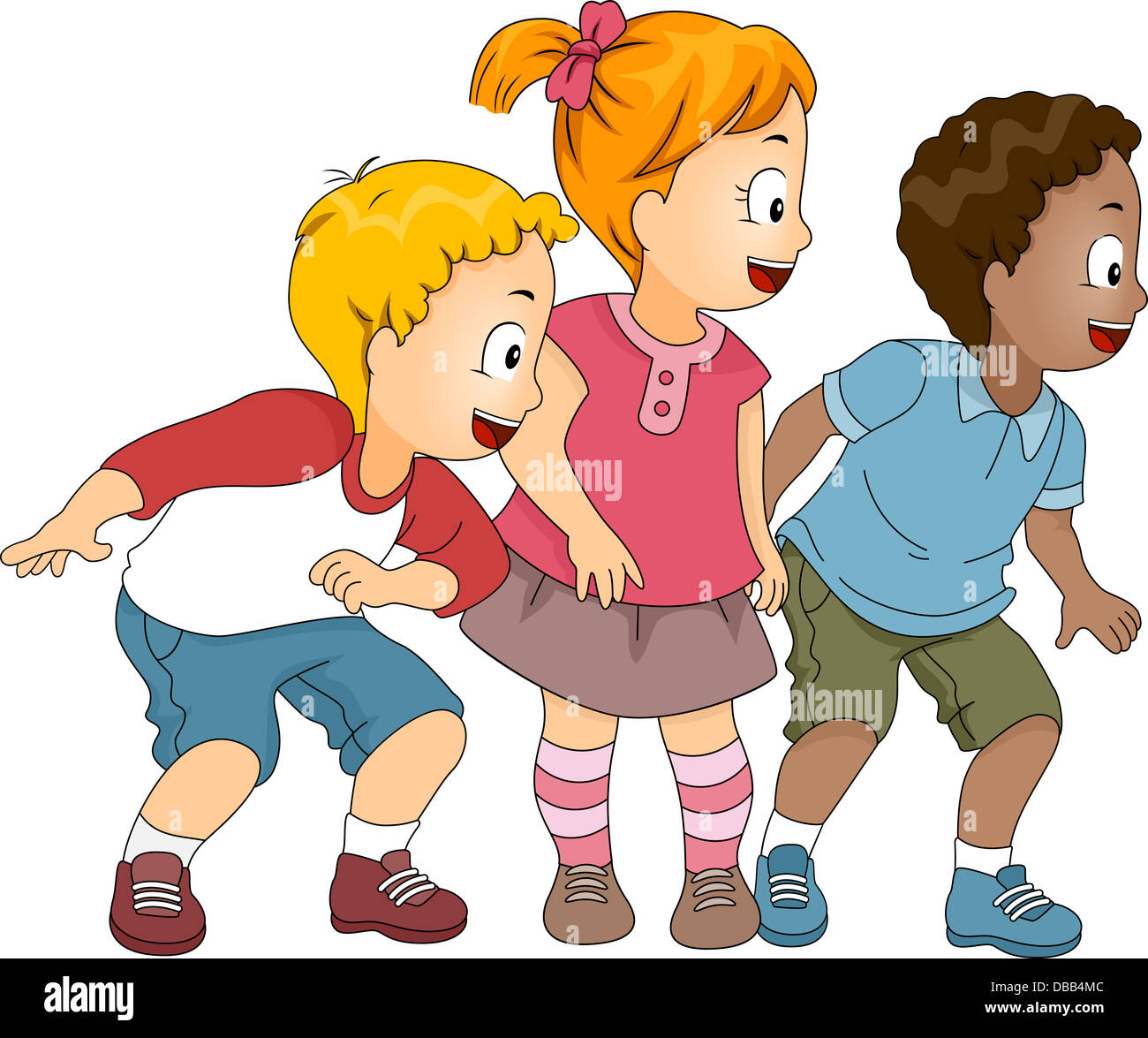 Illustration der glückliche kleine männliche und weibliche Kinder auf der rechten Seite Stockfoto
