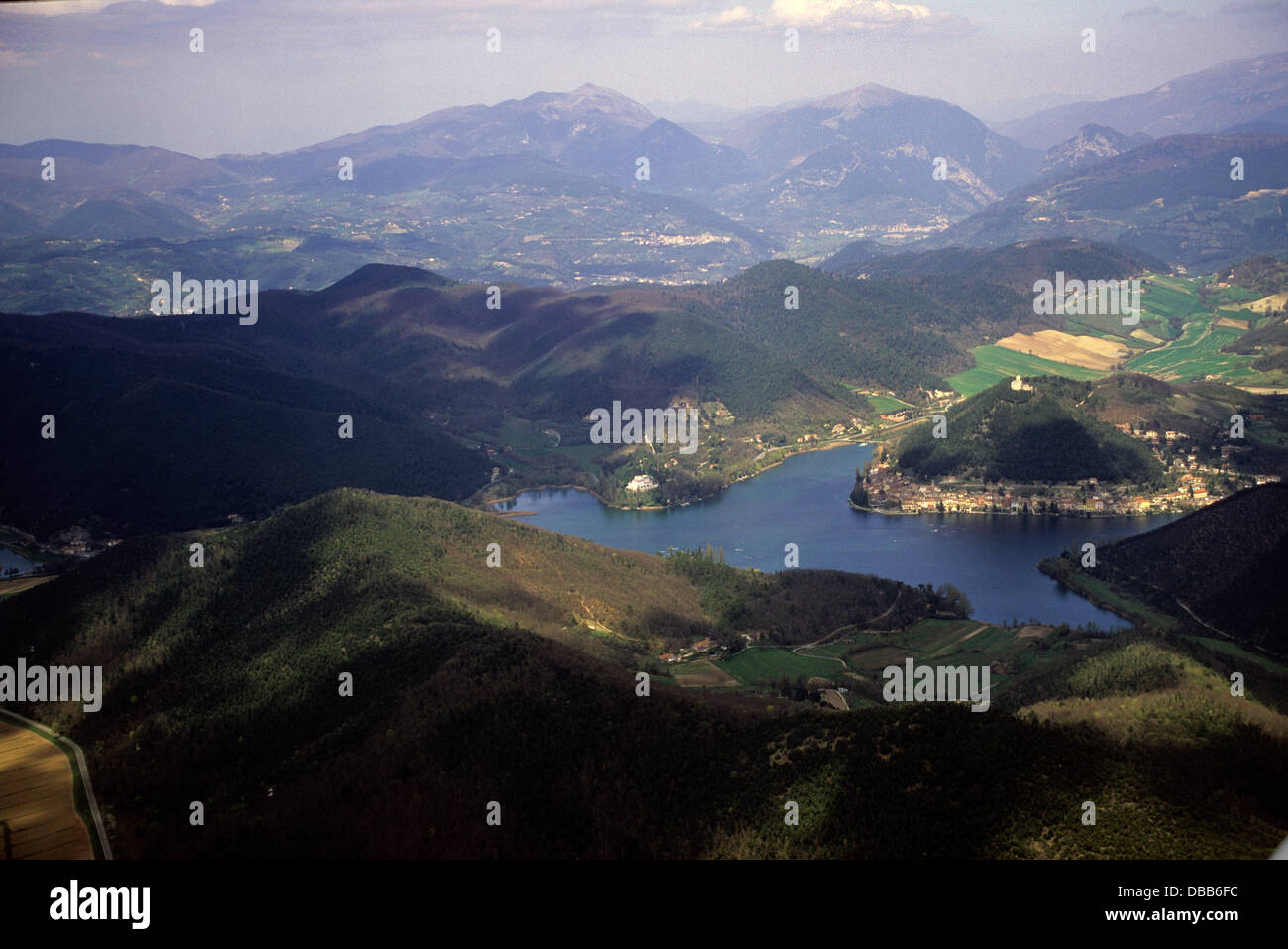 Fliegen Sie Vision der Piediluco See, Rieti, Terni, Latium, Italien Stockfoto