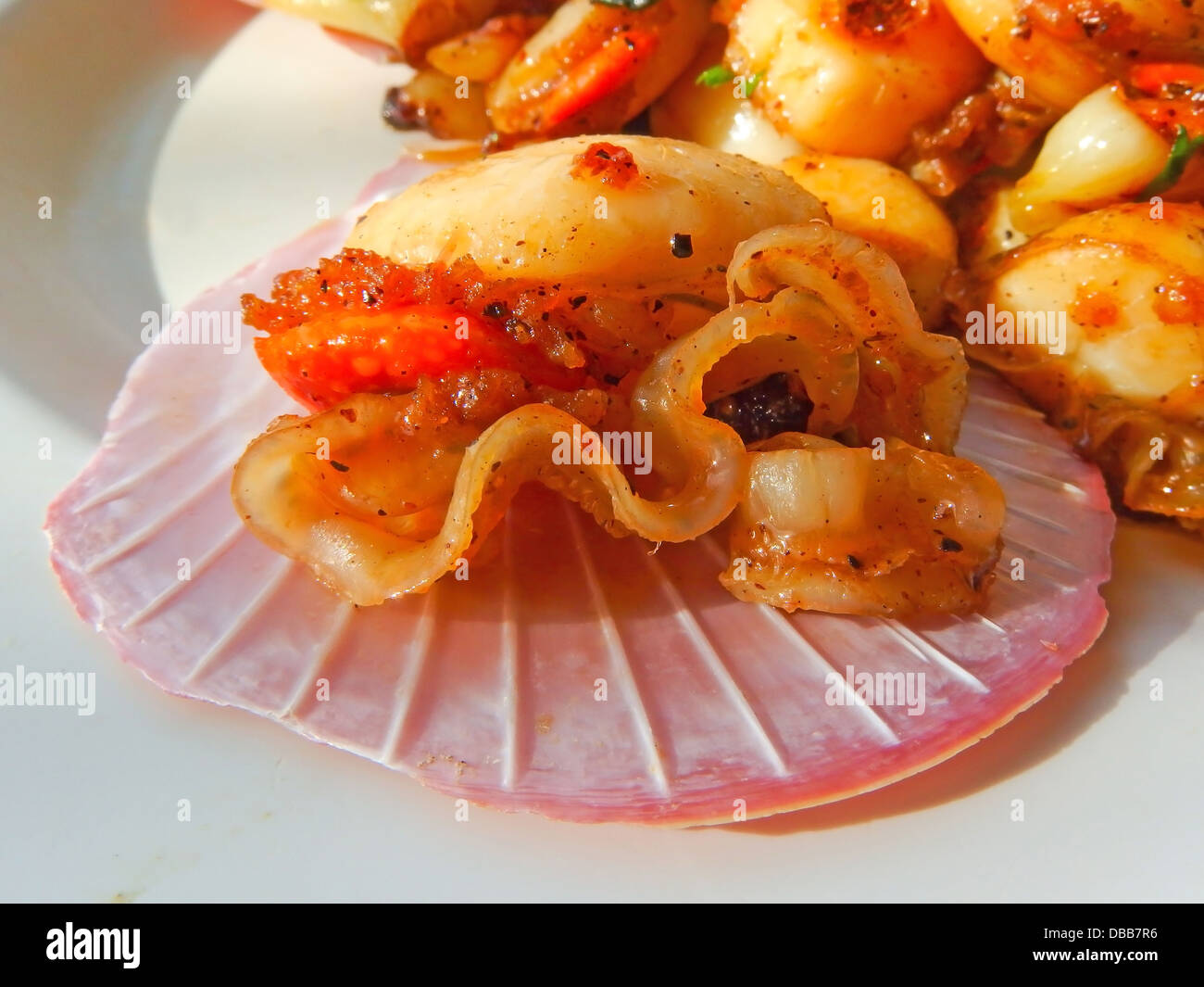 Jakobsmuschel würzig im Thai Food-Stil Stockfoto