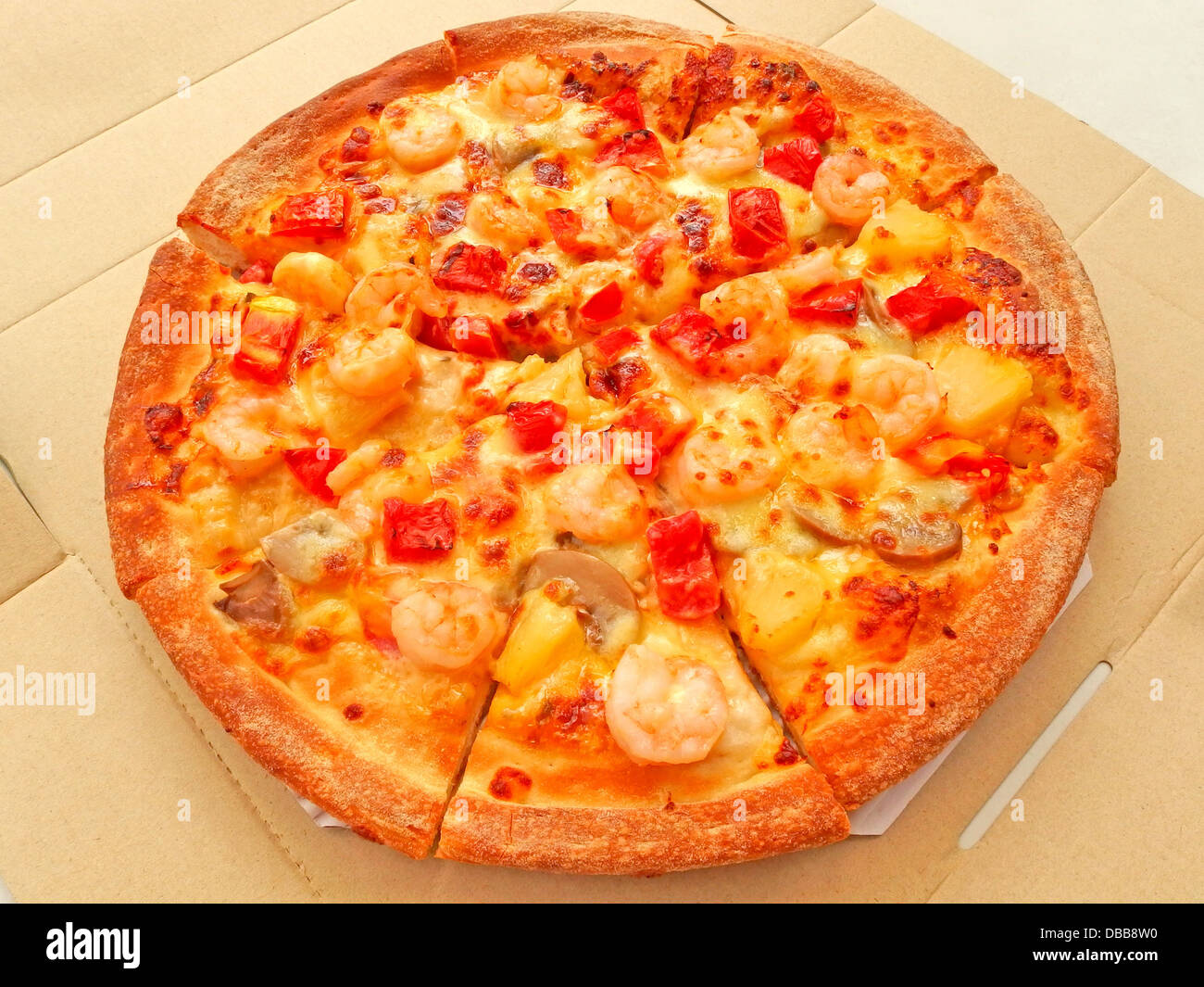 Pizza in Karton Stockfoto
