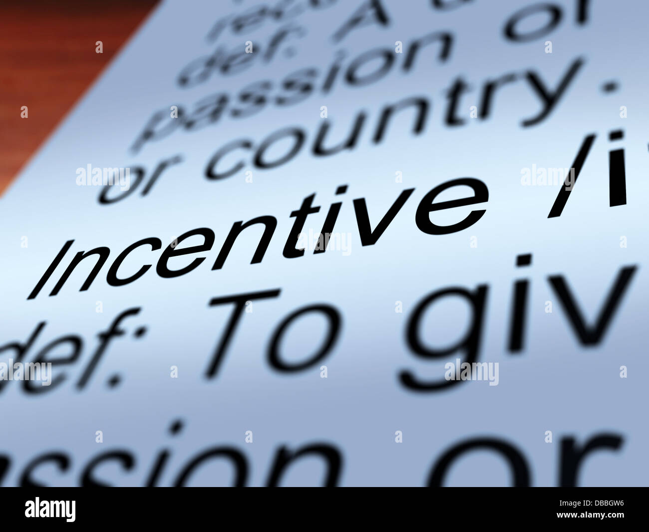 Incentive-Definition Nahaufnahme zeigt verlockende Stockfoto