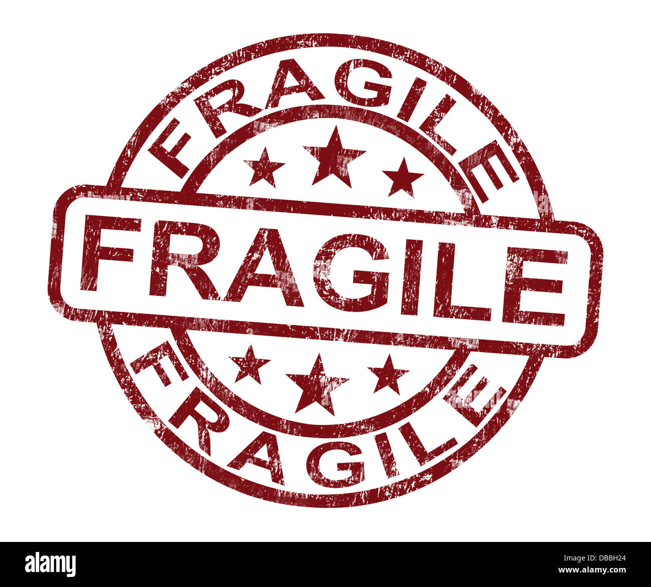 Fragile Stempel zeigt zerbrechliche Produkte für die Lieferung Stockfoto