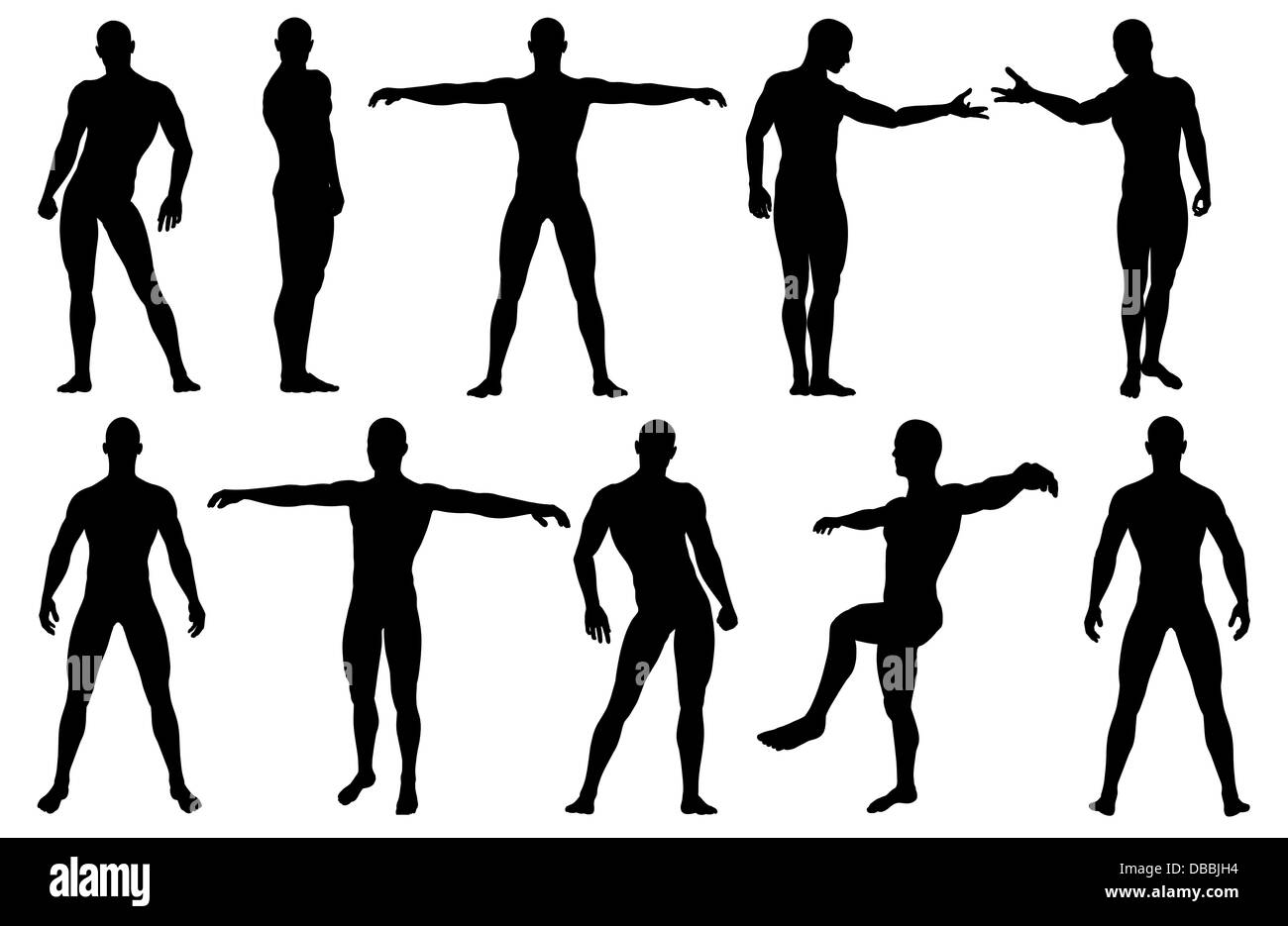 Männlichen Silhouetten posiert gemacht in 3d software Stockfoto