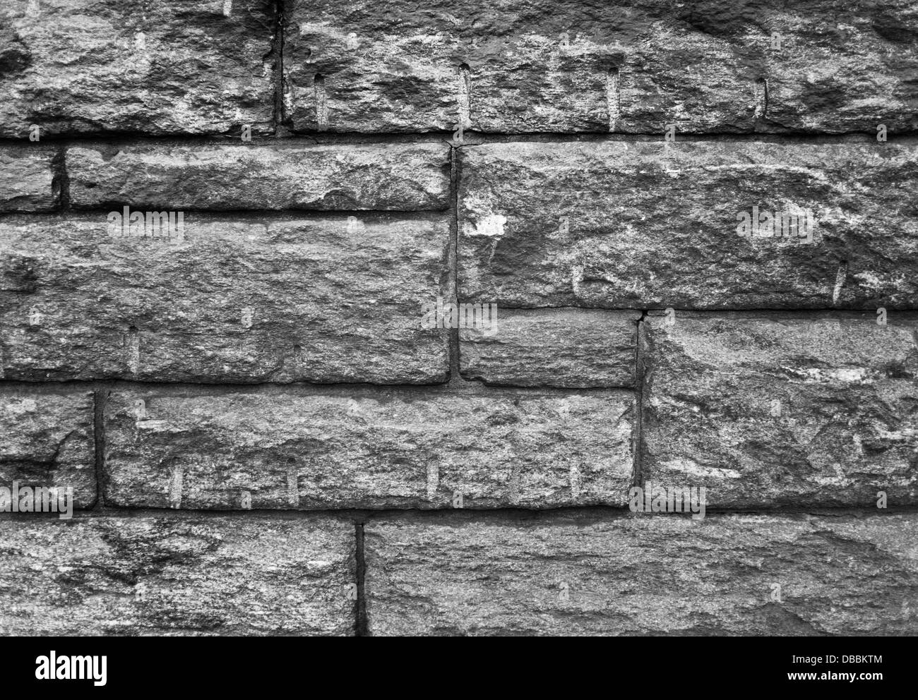 Textur des steinernen Mauer in schwarz und weiß. Stockfoto