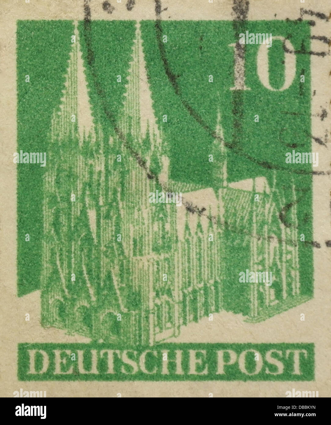 Grun 10 Pfennig Deutsche Post Briefmarke Kolner Dom Ausgestellt Amerikanischen Und Britischen Zonen Deutschland September 1948 Stockfotografie Alamy