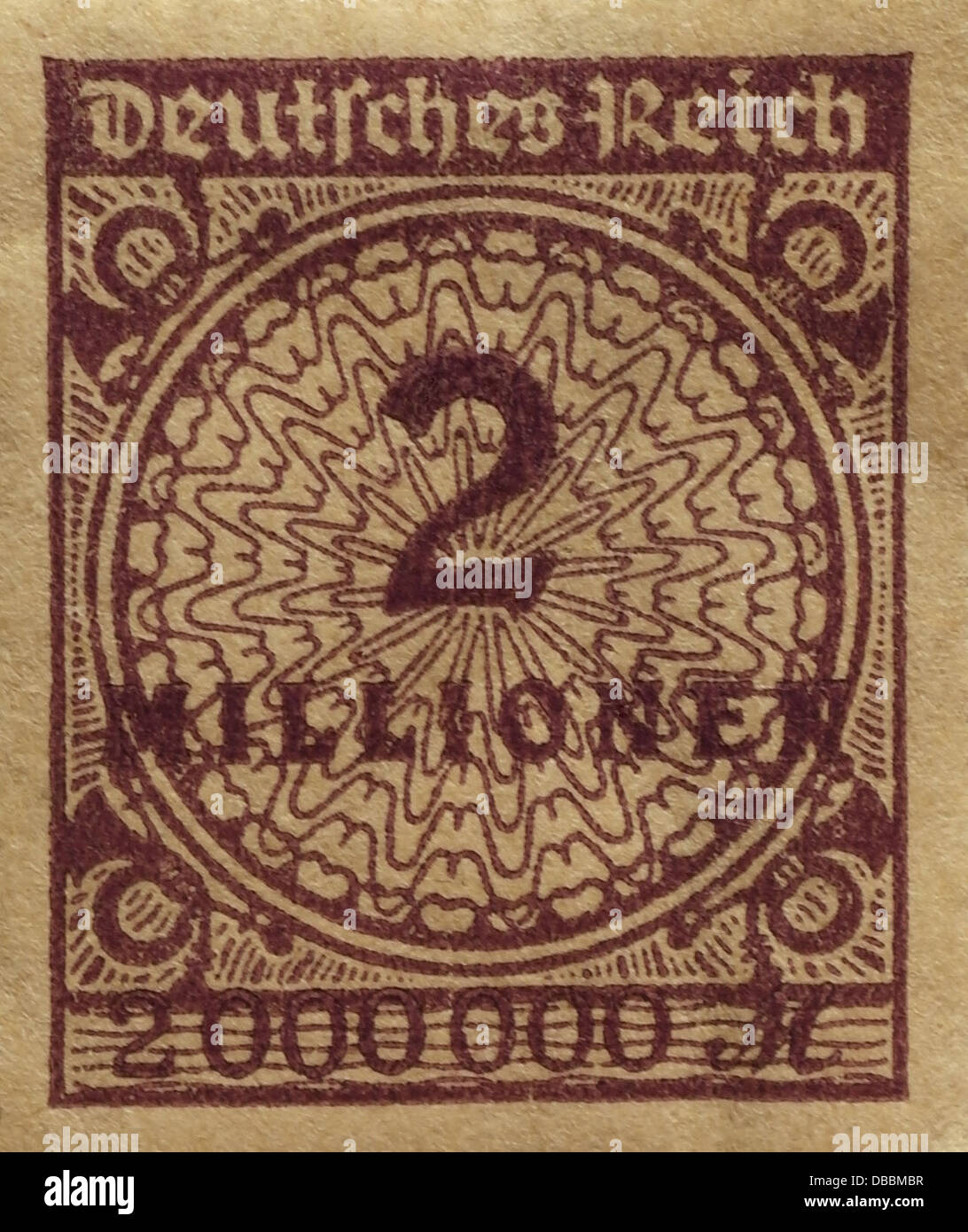 Braun 2 Millionen markiert Briefmarke aus der Zeit 1923 bei einer ...