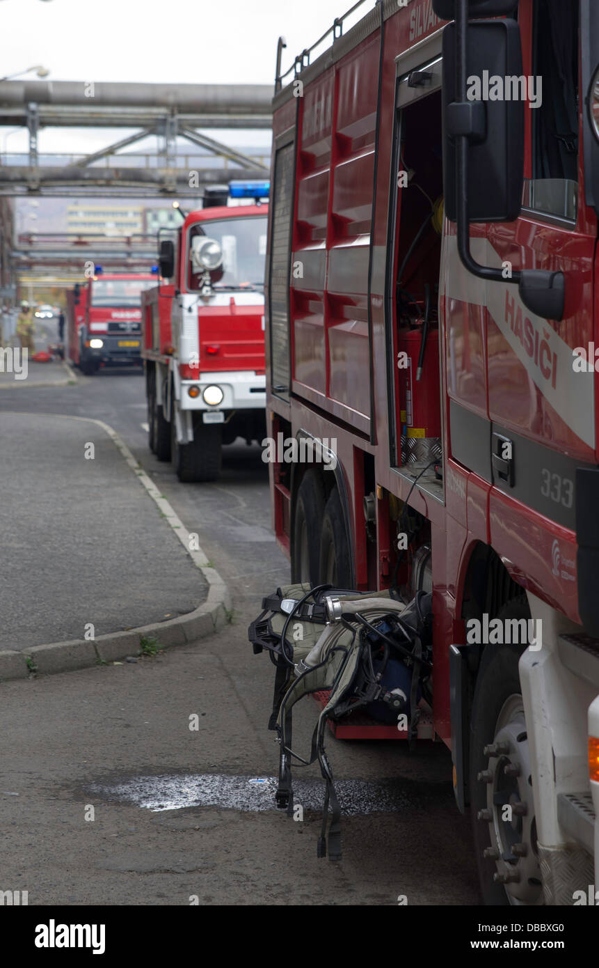 Feuerwehrautos in Aktion Stockfoto