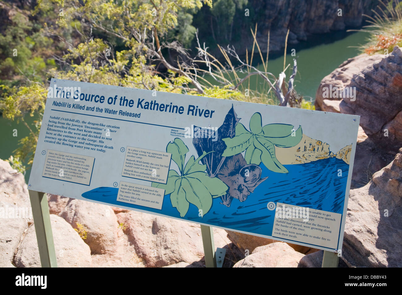 Katherine River hilfreiche Beschilderung, Katherine, northern Territory, Australien Stockfoto