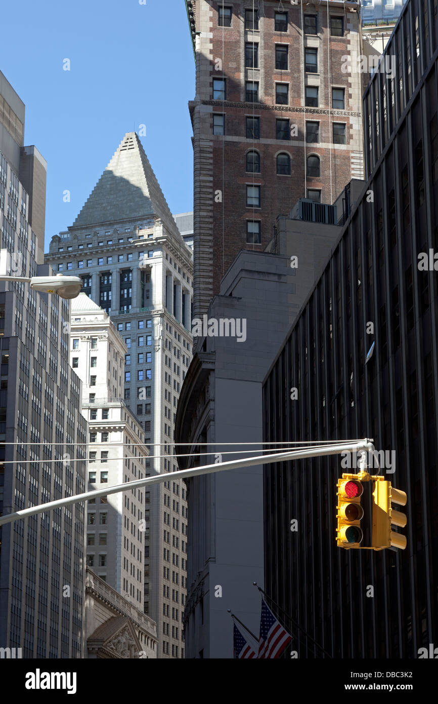 Ampel in den Financial District in New York Stockfoto