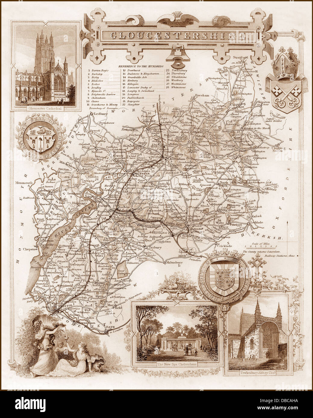 1840er Jahren viktorianische Karte von Gloucestershire Stockfoto