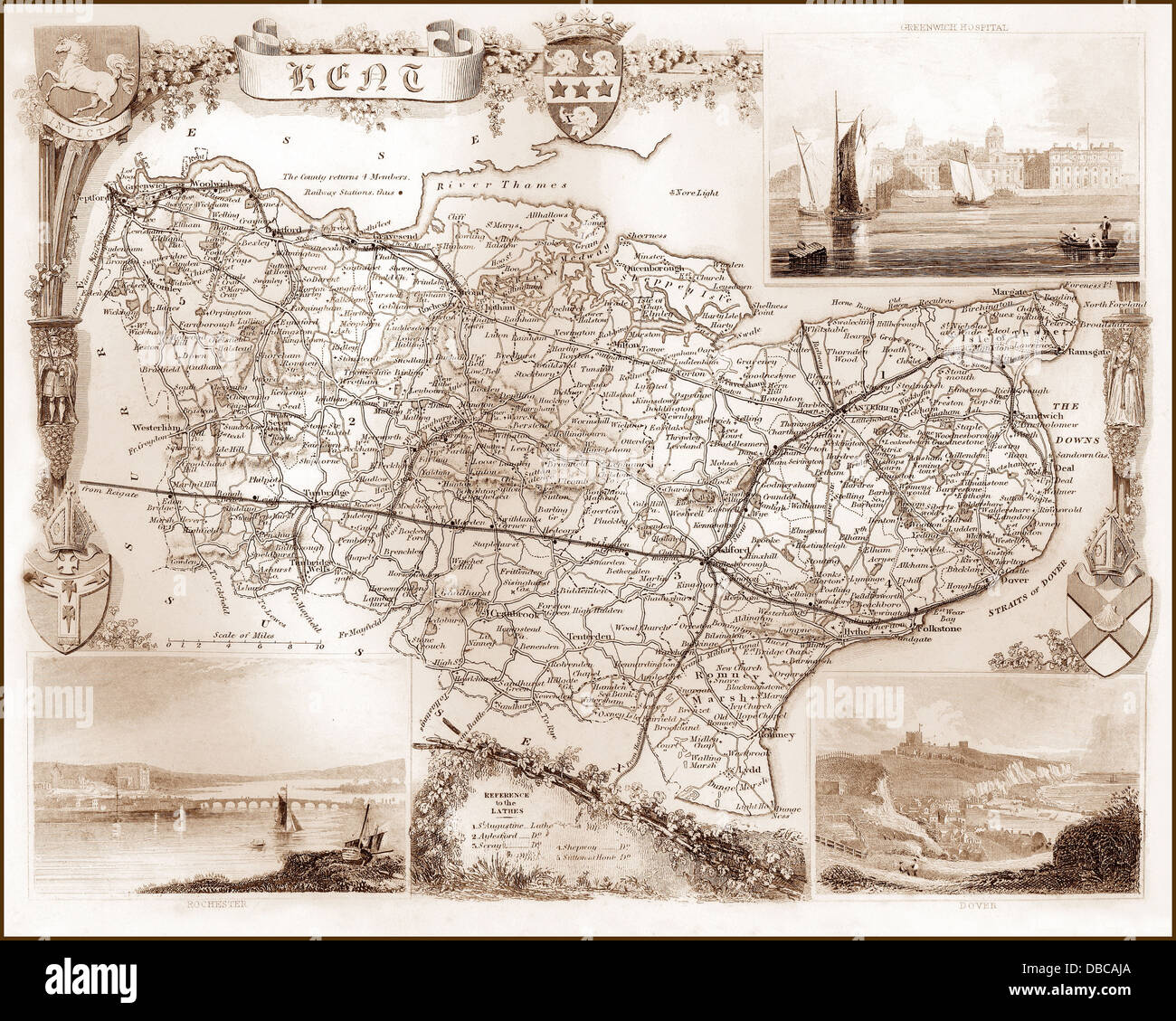 1840er Jahren viktorianische Karte von Kent Stockfotografie - Alamy
