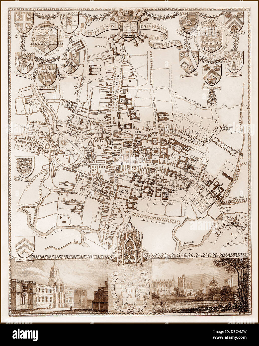 1840er Jahren viktorianische Karte von Oxford Stockfoto