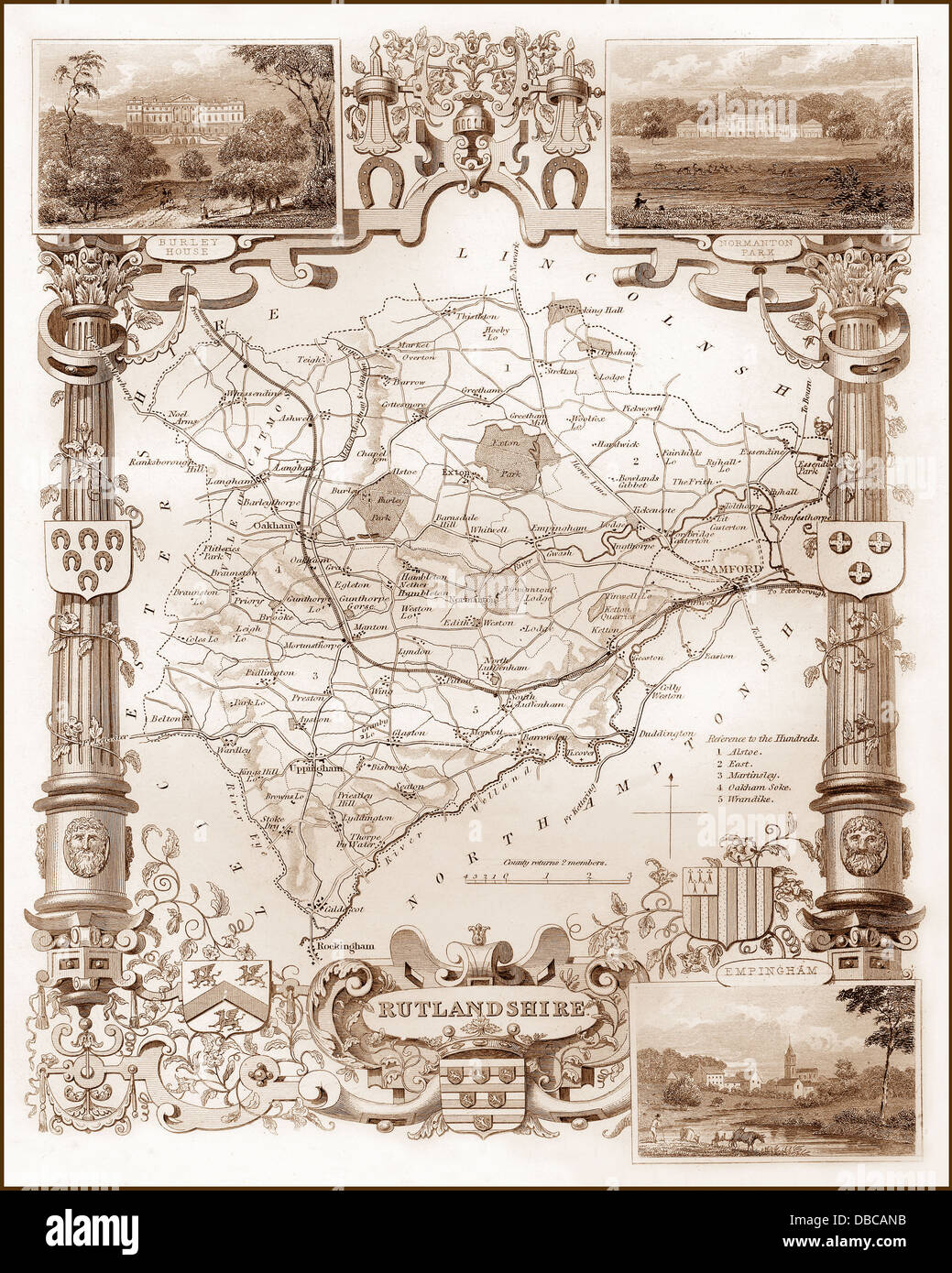 1840er Jahren viktorianische Karte von Rutland Stockfoto