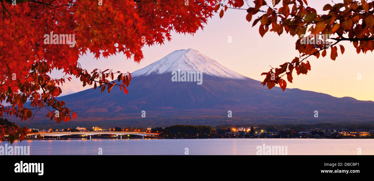 Mt. Fuji mit Herbstfarben in Japan. Stockfoto