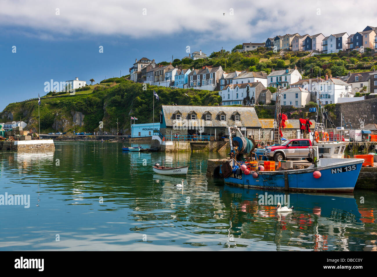 Segelyacht im Hafen, Mevagissey, Cornwall, England, Vereinigtes Königreich Stockfoto