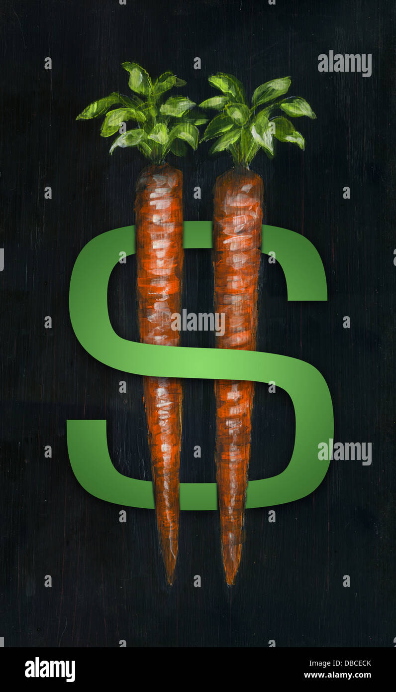 Illustration der Karotten auf Dollarzeichen Vertretung Anreize Stockfoto