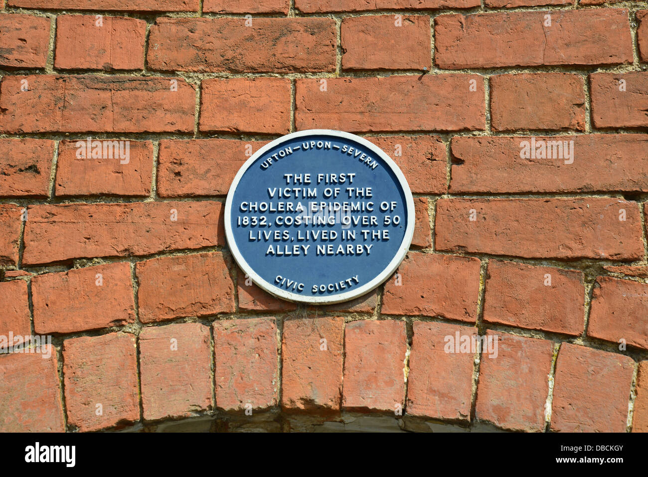 Cholera Epidemie Pest Plaque, Lapstone Gasse, Upton-auf-Severn, Worcestershire, England, Vereinigtes Königreich Stockfoto