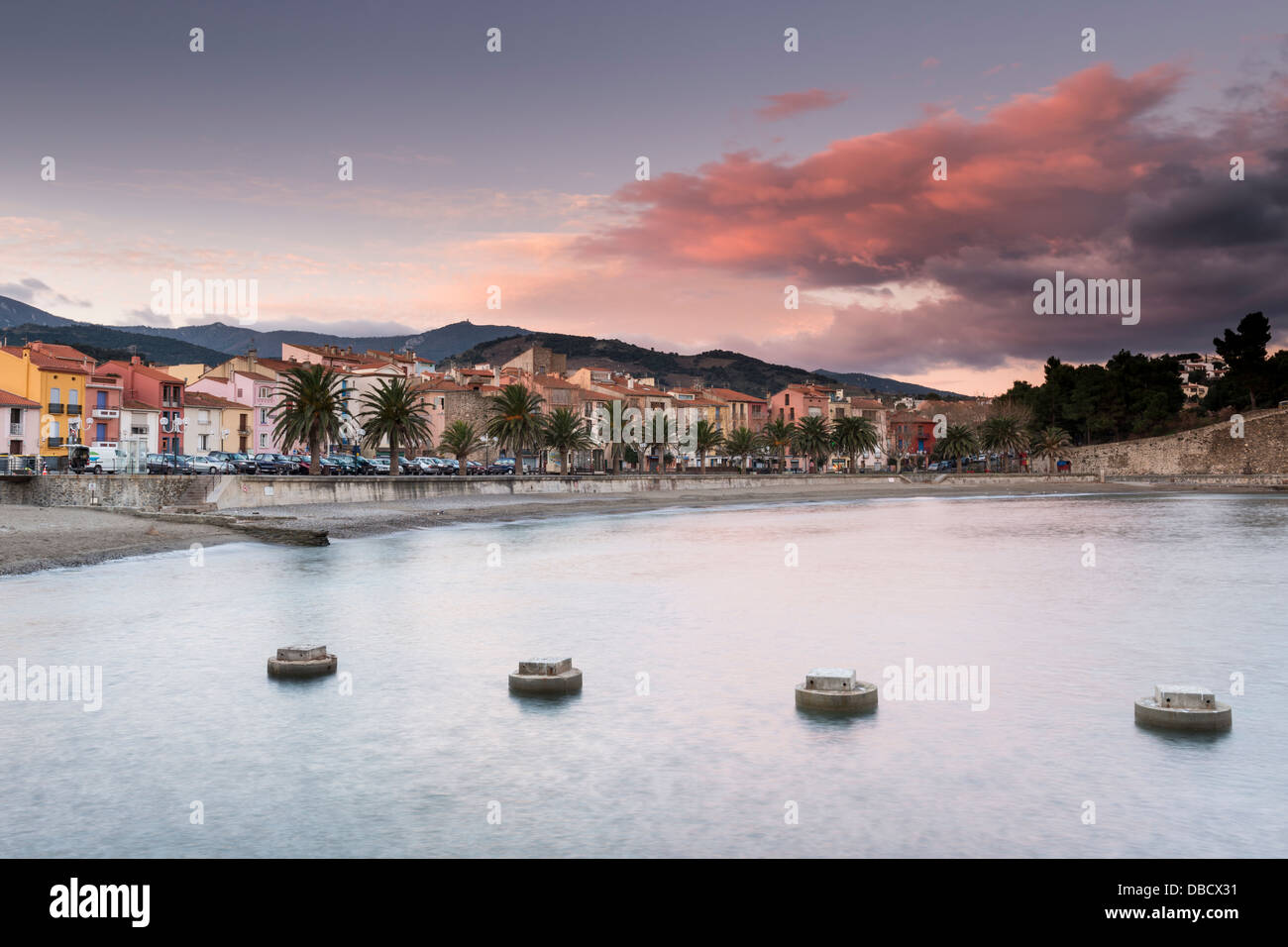 Port-Avall Strand, Collioure, Pyrénées-Orientales, Languedoc-Roussillon, Frankreich Stockfoto