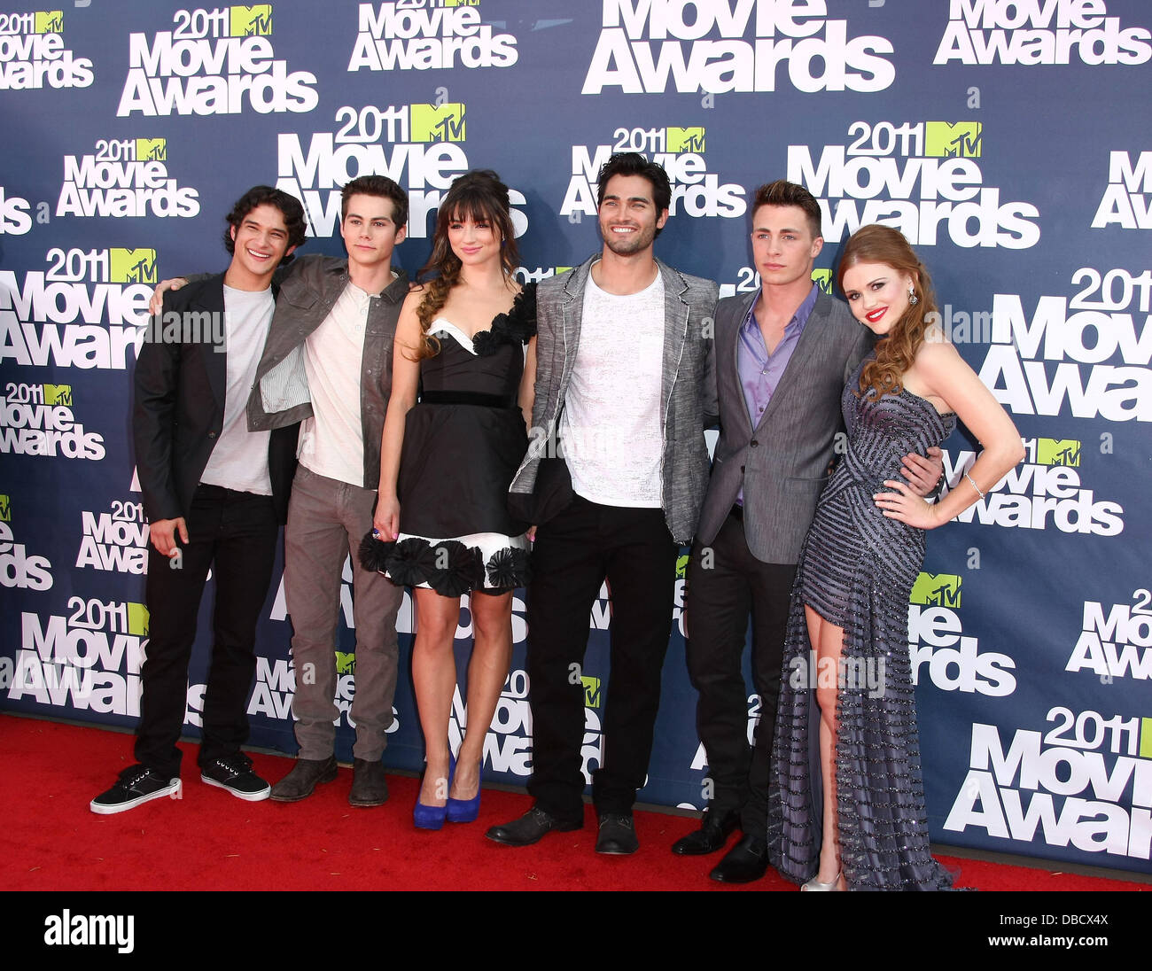 Tyler Hoechlin, Tyler Posey, Crystal Reed, Dylan O'Brien, Colton Haynes und Holland Roden 2011 MTV Movie Awards - statt Ankunft an der Gibson Amphitheater Los Angeles, California - 05.06.11 Stockfoto