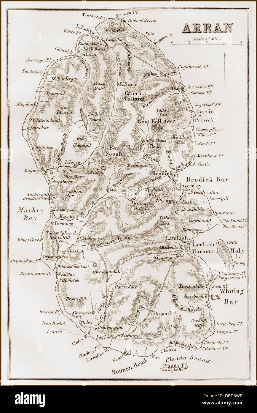 1860er Jahren viktorianische Karte der Isle of Arran Stockfoto