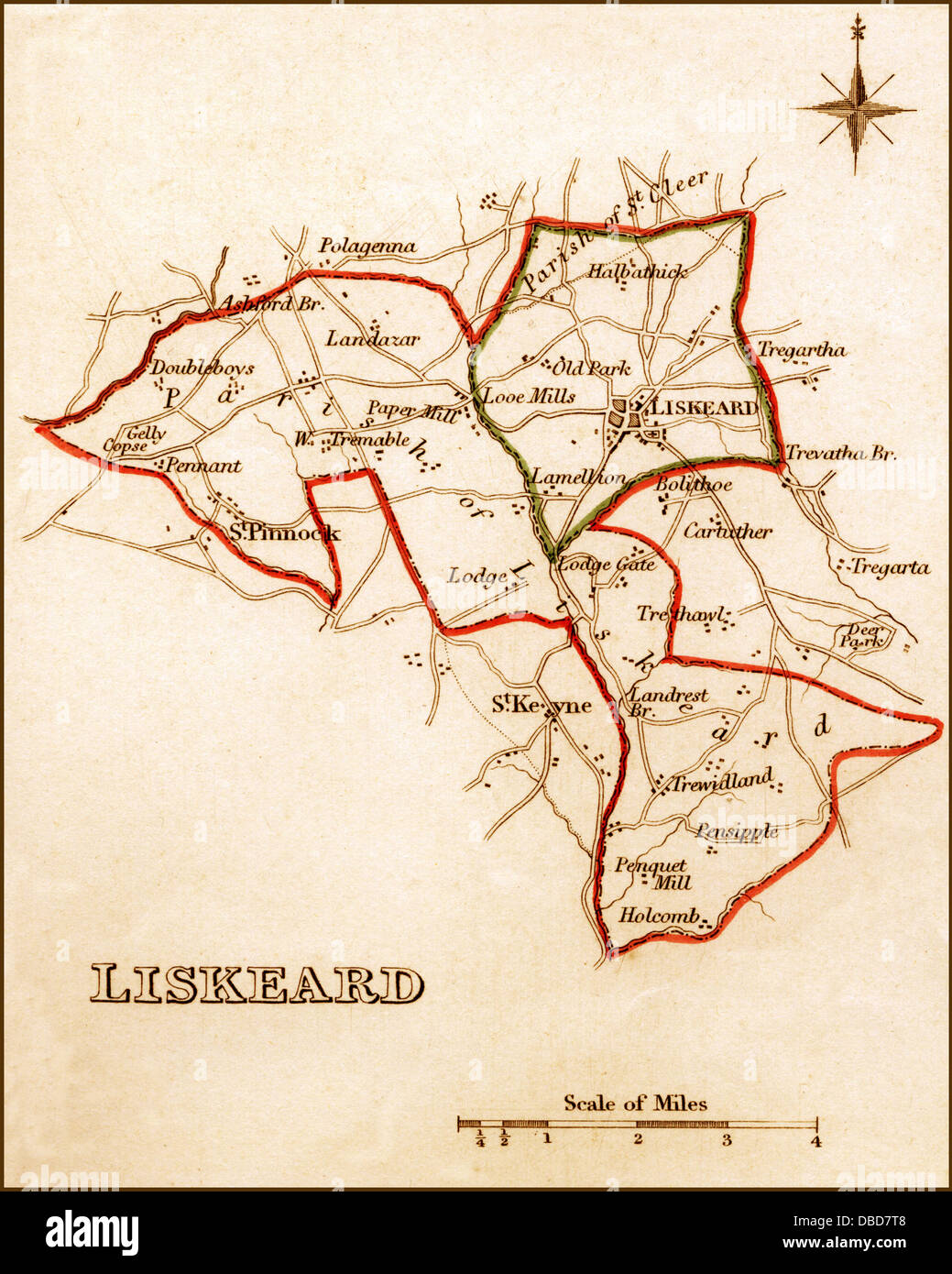 1832 viktorianischen Karte von Liskeard Stockfoto