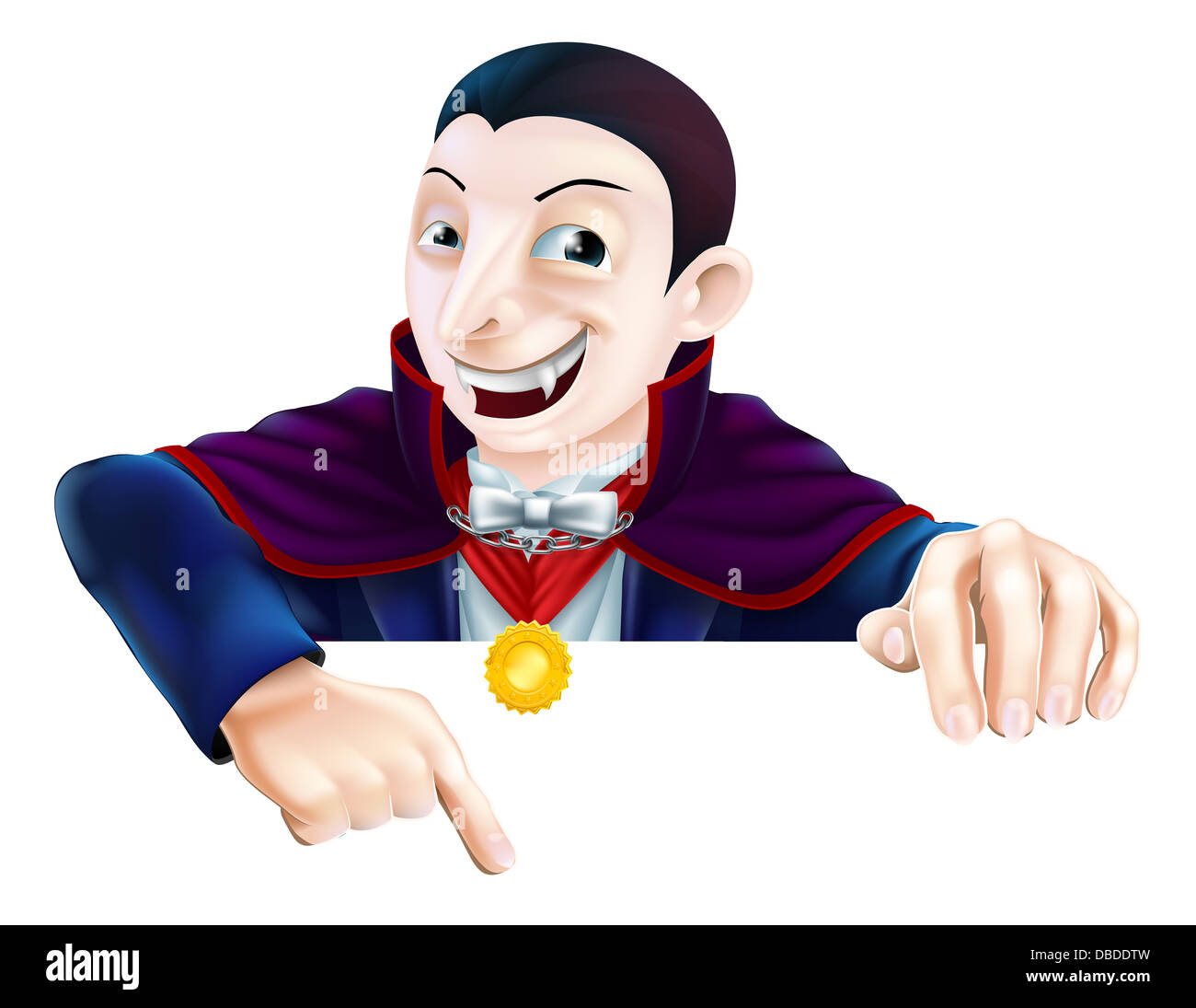 Cartoon-Graf Dracula Vampir Charakter für Halloween über ein Zeichen oder ein Banner unten darauf zeigen Stockfoto