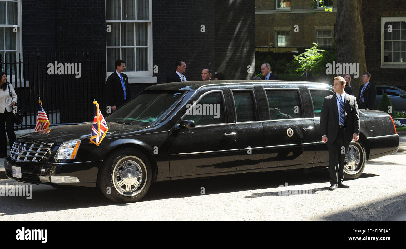 Präsident Barack Obama Auto "The Beast" am 10 Downing Street in London, England - 25.05.11 Stockfoto