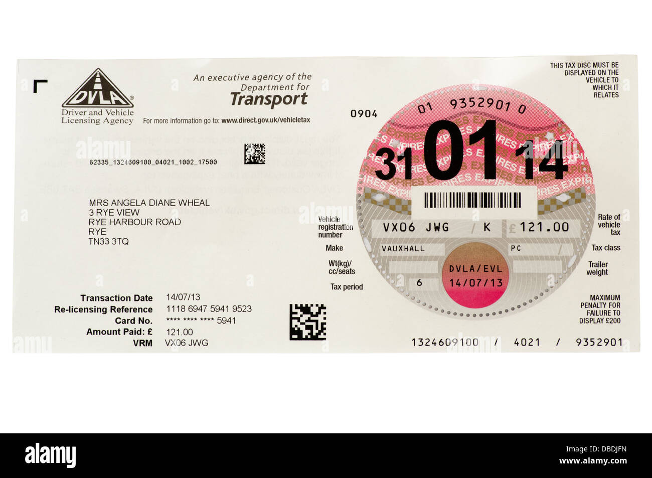 DVLA Vignette Stockfoto