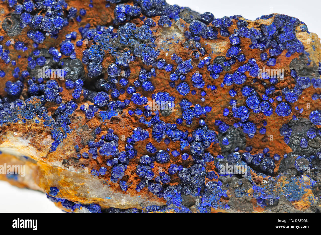 Azurit (Kupfer-Carbonat Hydroxid) Kristalle aus Sidi Ayed, Marokko. Erz aus Kupfer, auch als blaue Pigment verwendet Stockfoto