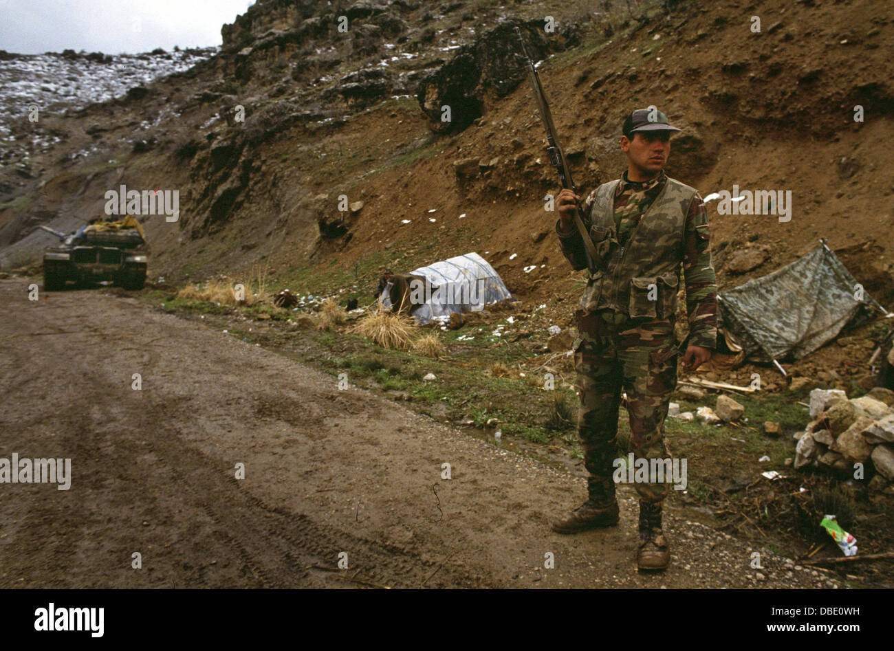 März 1995. Im Nordirak. Türkische Armee in grenzüberschreitenden Angriffe gegen die Guerilla der der kurdischen Arbeiterpartei (PKK). Zu diesem Zeitpunkt montiert die Türken ihre größte militärische Offensive seit der Invasion von Zypern - mit 35 000 Truppen. Stockfoto