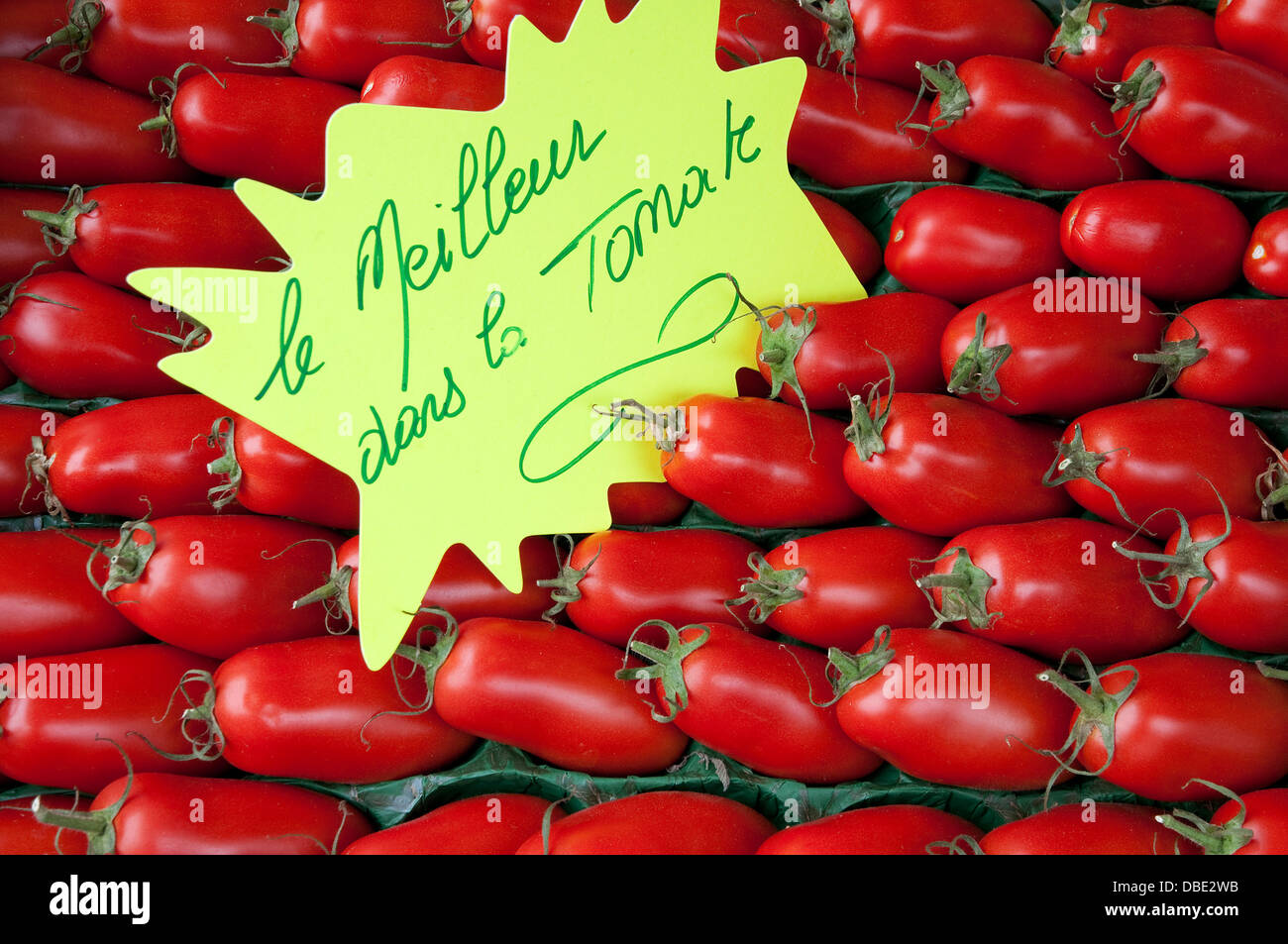 rote Tomate Display, Normandie, Frankreich Stockfoto