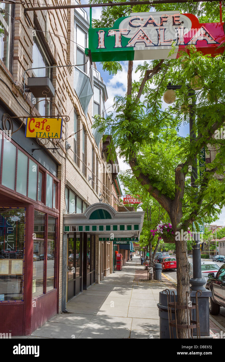 Geschäfte und Restaurants auf der Montana Avenue in der Innenstadt von Billings, Montana, USA Stockfoto