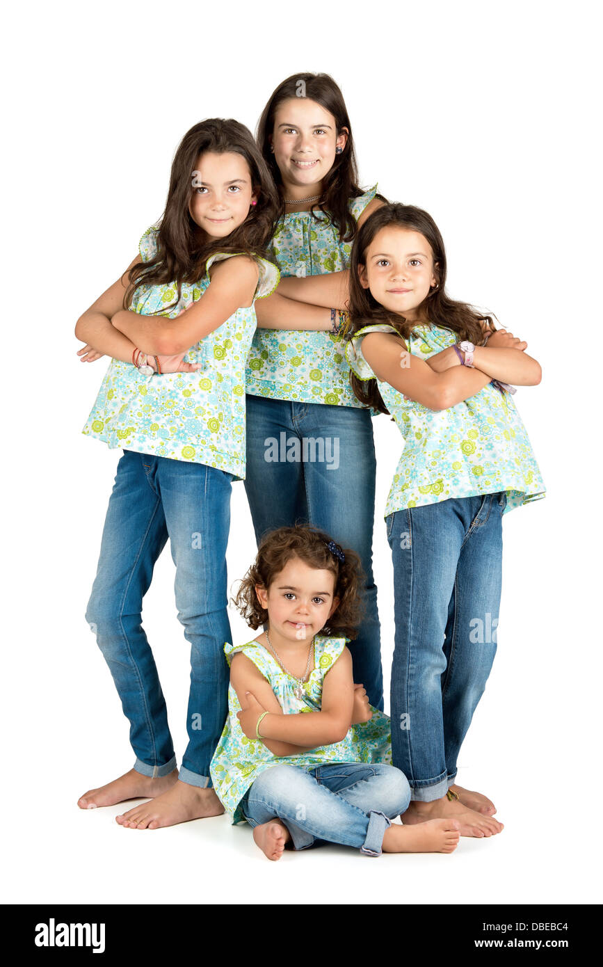 Gruppe junger Mädchen posiert isoliert Stockfoto