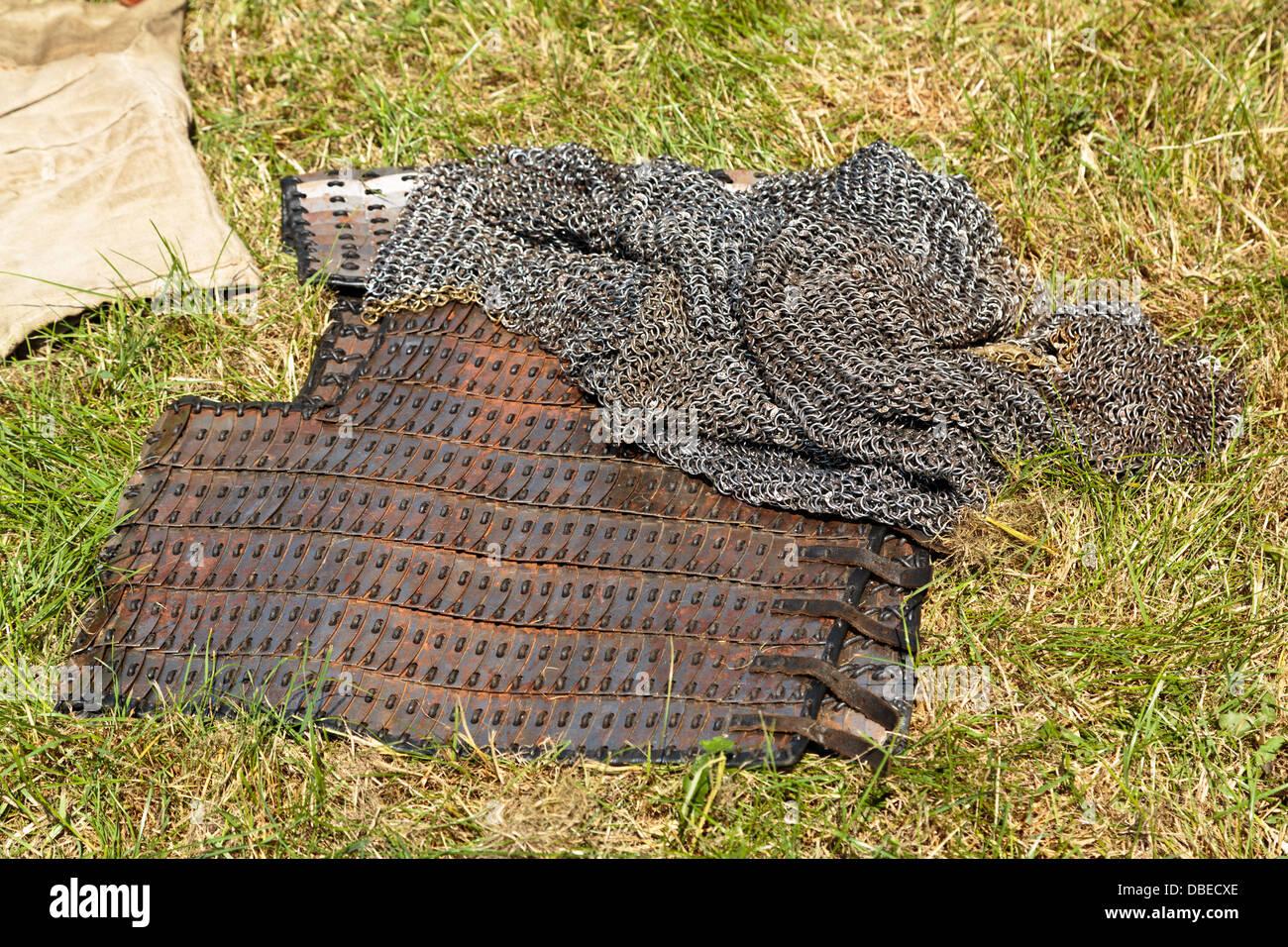 Viking Kettenhemd Rüstung im Flag Fen archäologischen Park, Peterborough, England Stockfoto