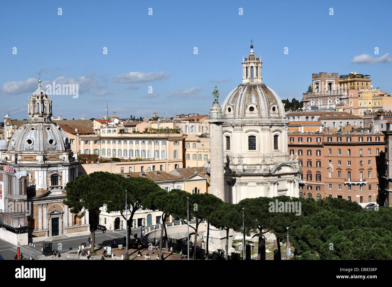 Blick von der oberen Terrasse des Denkmals von Vittorio Emanuele II in Rom. Stockfoto