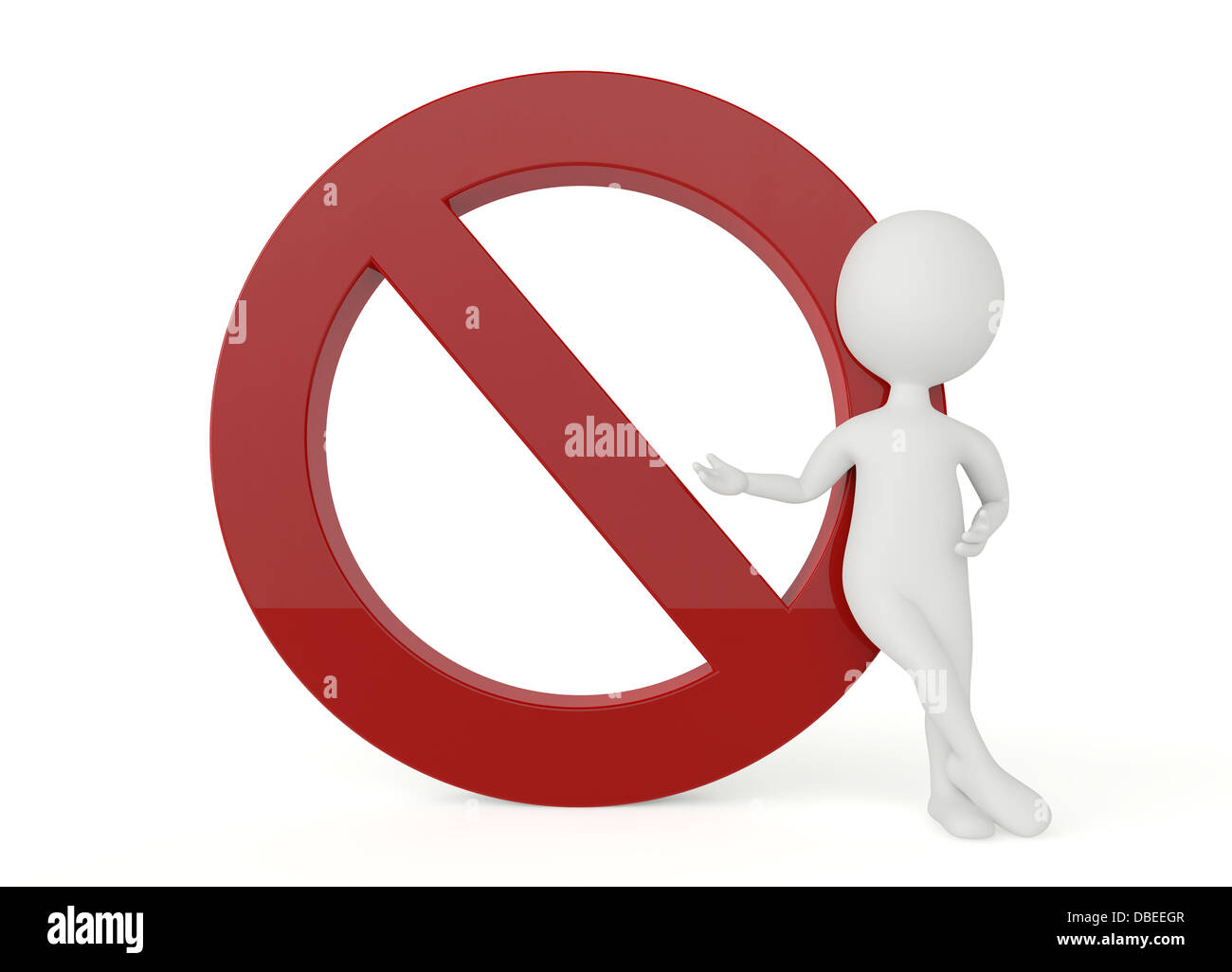 humanoide 3D-Charakter präsentieren eine verbotene Zeichen auf weiß Stockfoto