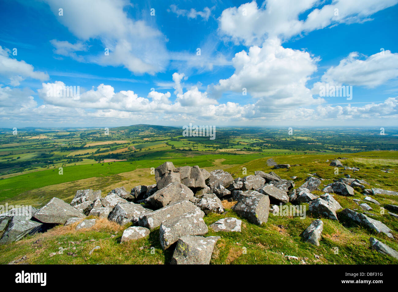 Die braun Clee und Shropshire Landschaft aus Titterstone Clee, Shropshire, England Stockfoto