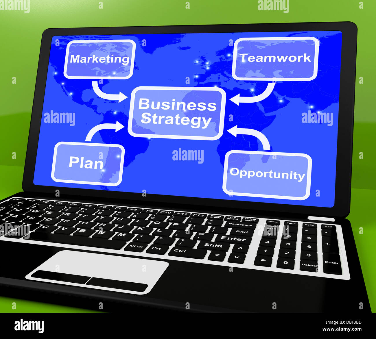 Business-Strategie-Diagramm auf Computer zeigen, Teamwork Stockfoto