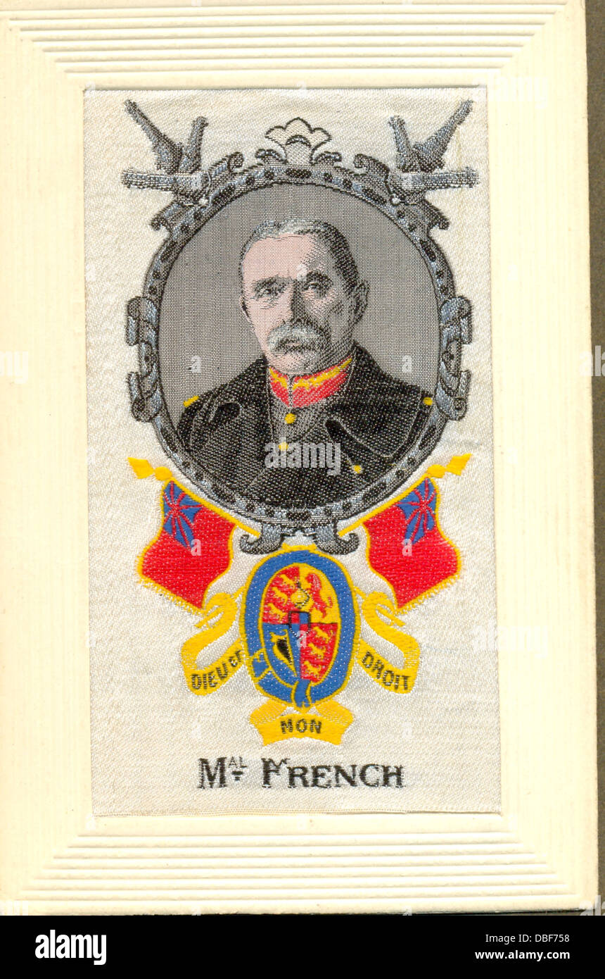 Weltkrieg eine gewebte Seide Postkarte von Marschall französischen Oberbefehlshaber der British Expeditionary Forces 1914-1916. Stockfoto
