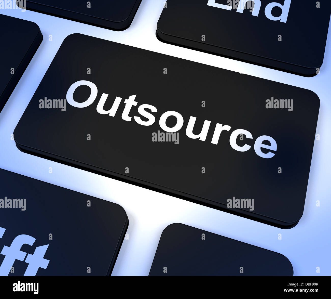 Outsource Schlüssel zeigen, Lohnbearbeitung und freier Stockfoto