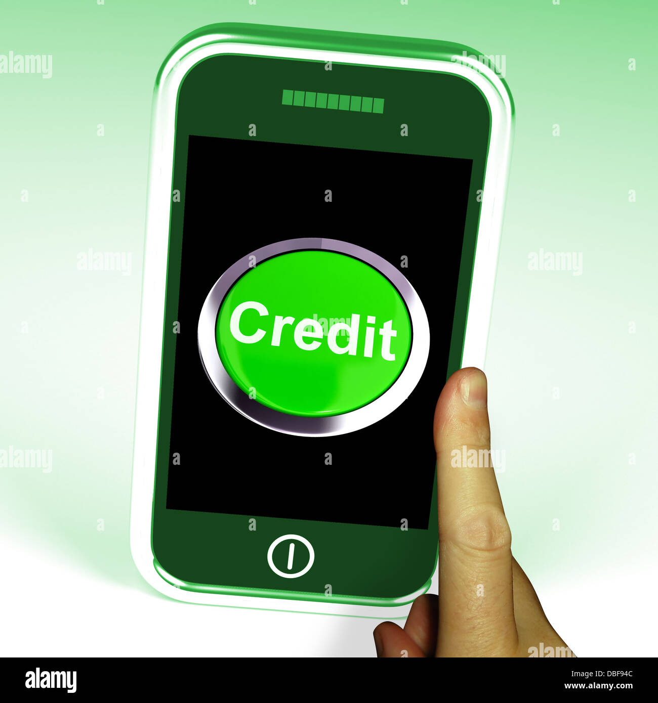 Kredit-Taste auf dem Handy zeigt Finanz- oder Darlehen für Einkäufe Stockfoto