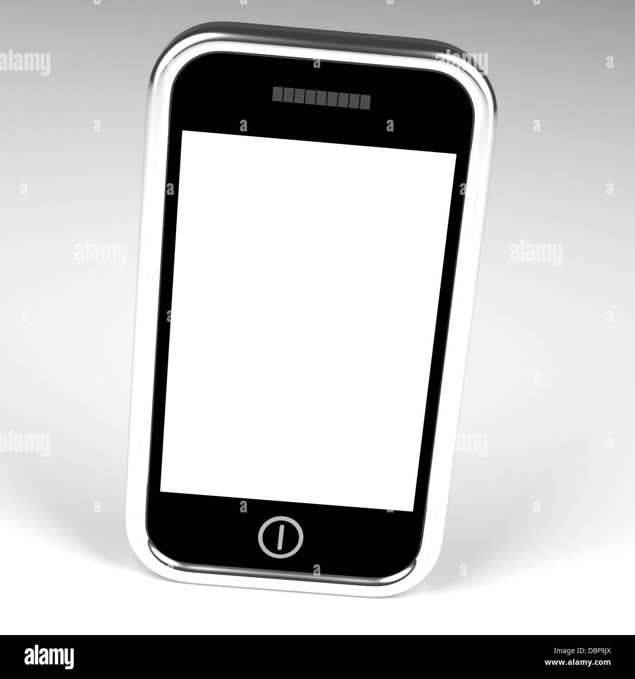 Smartphone-Bildschirm mit weißen Exemplar und weißen Zeitmessung Stockfoto