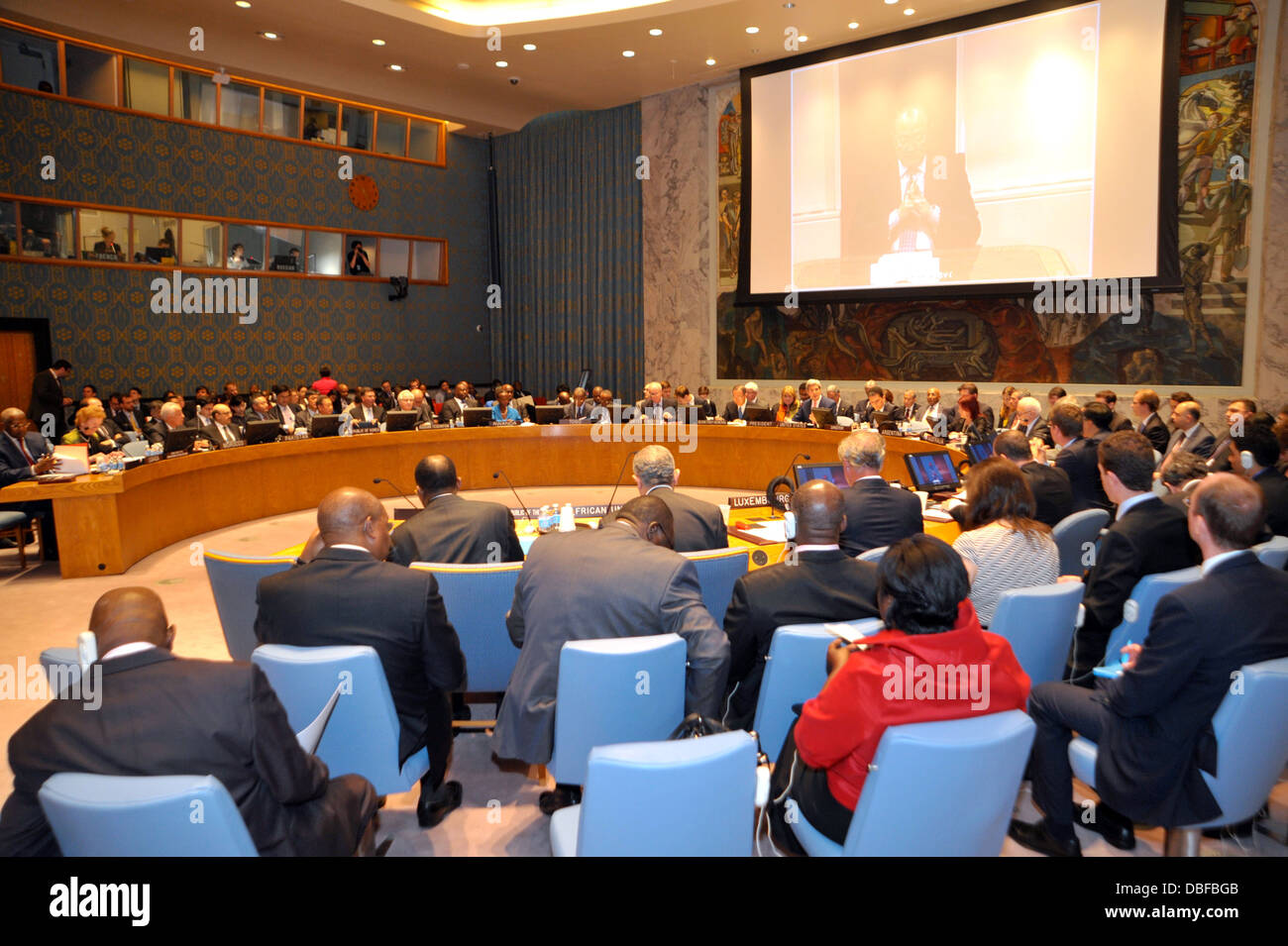 John Kerry Johnkerry Vereinten Nationen Behinde-un Stockfoto