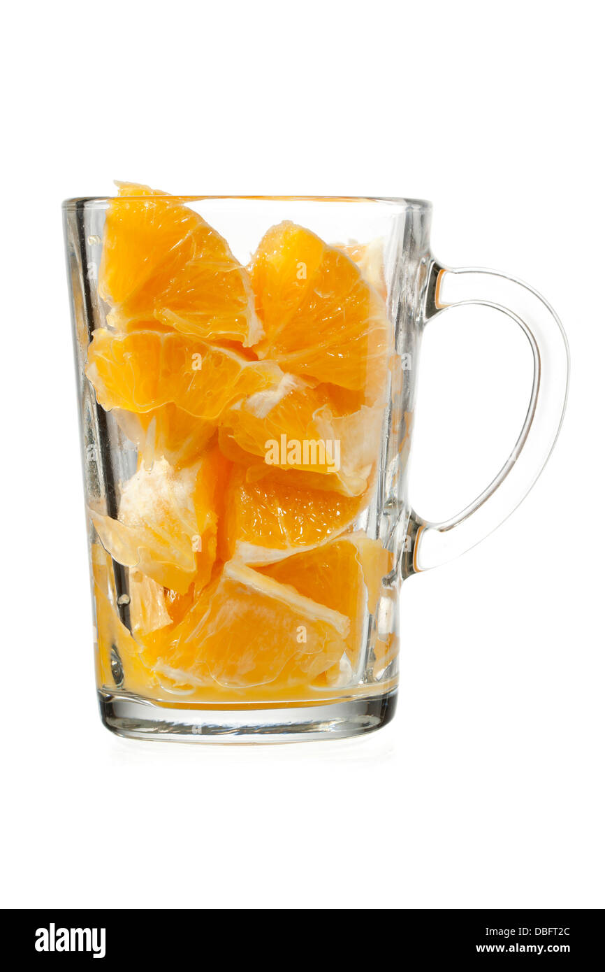orange Fruchtfleisch im Glas Stockfoto
