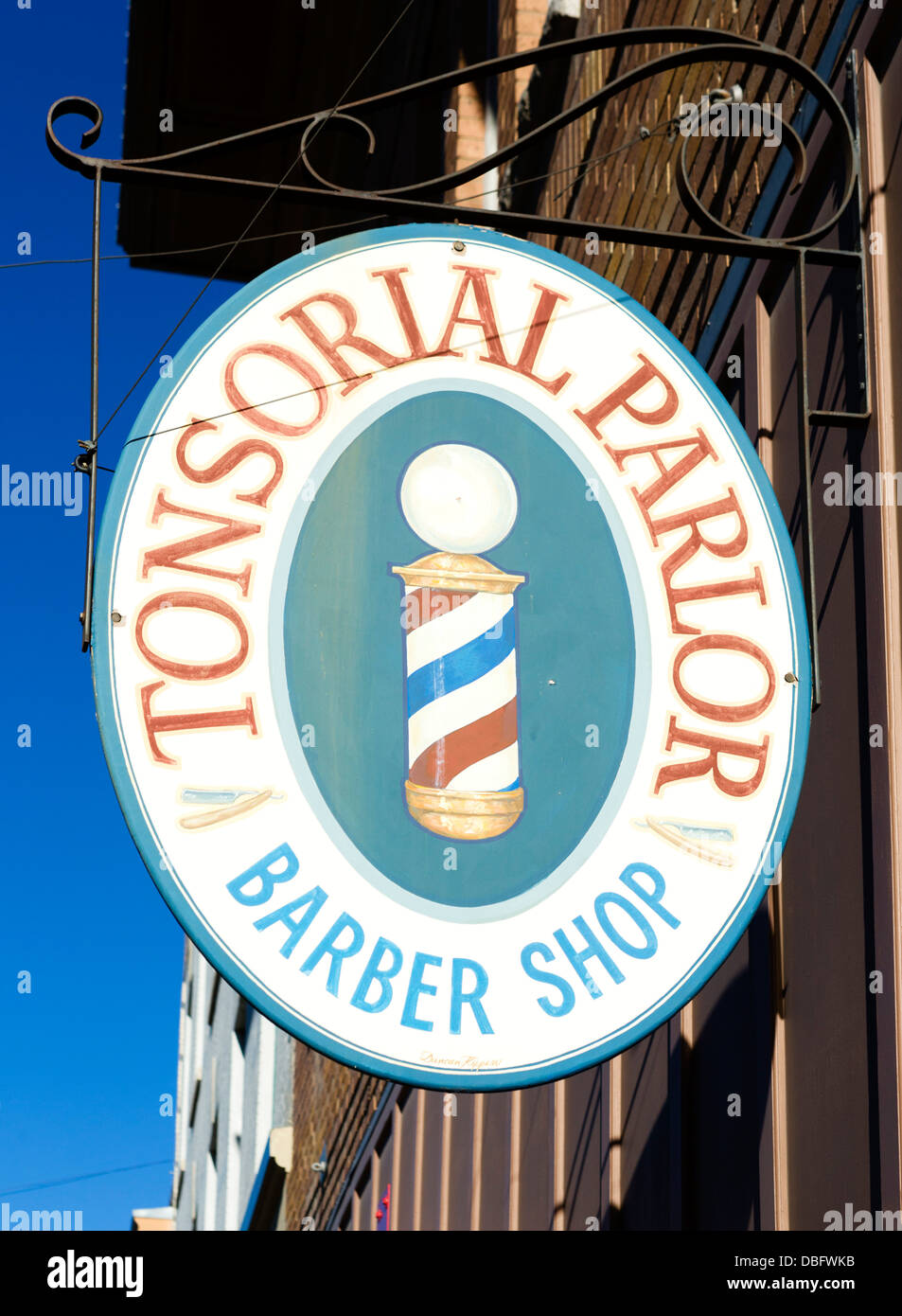 Barber Shop anmelden, Main Street, Bozeman, Montana, USA Stockfoto