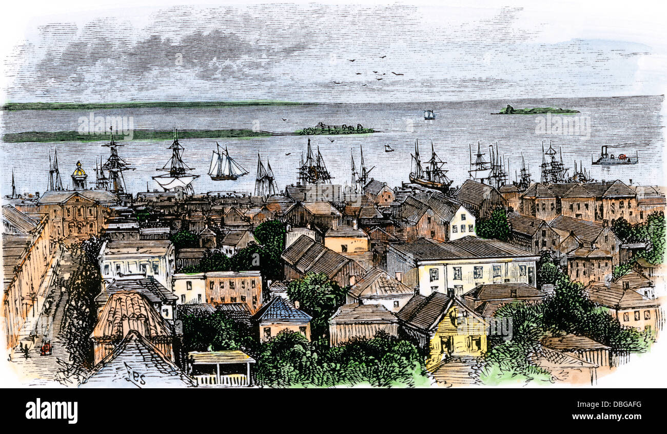 Charleston SC Hafen um 1880. Hand - farbige Holzschnitt Stockfoto