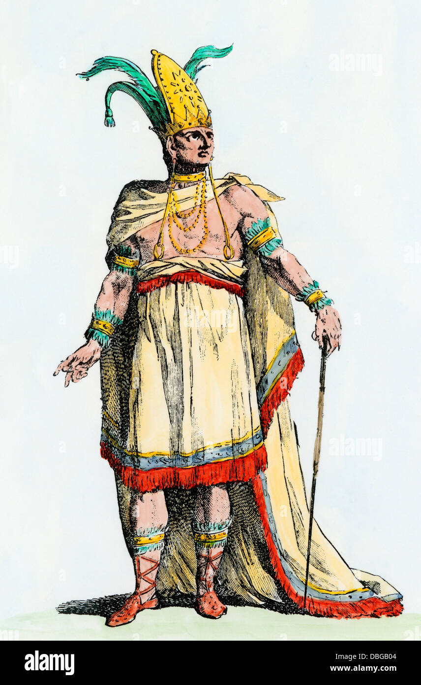 Cuauhtemoc, letzter Kaiser der Azteken, 1522. Hand - farbige Holzschnitt Stockfoto