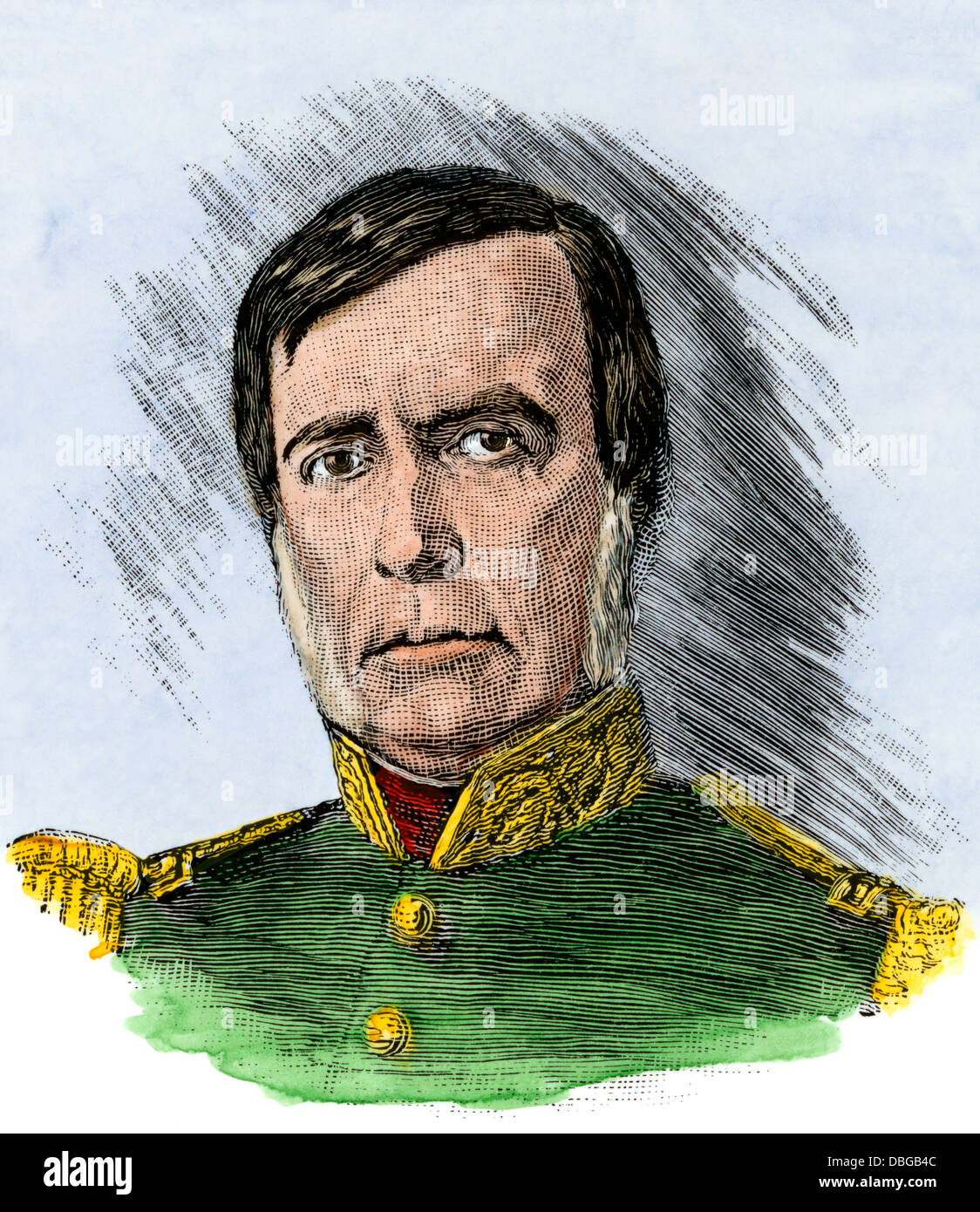 Mexikanischen General Mariano Arista, später, Präsident von Mexiko. Hand - farbige Holzschnitt Stockfoto