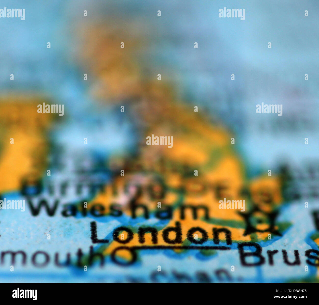 London auf Atlas hervorgehoben Stockfoto