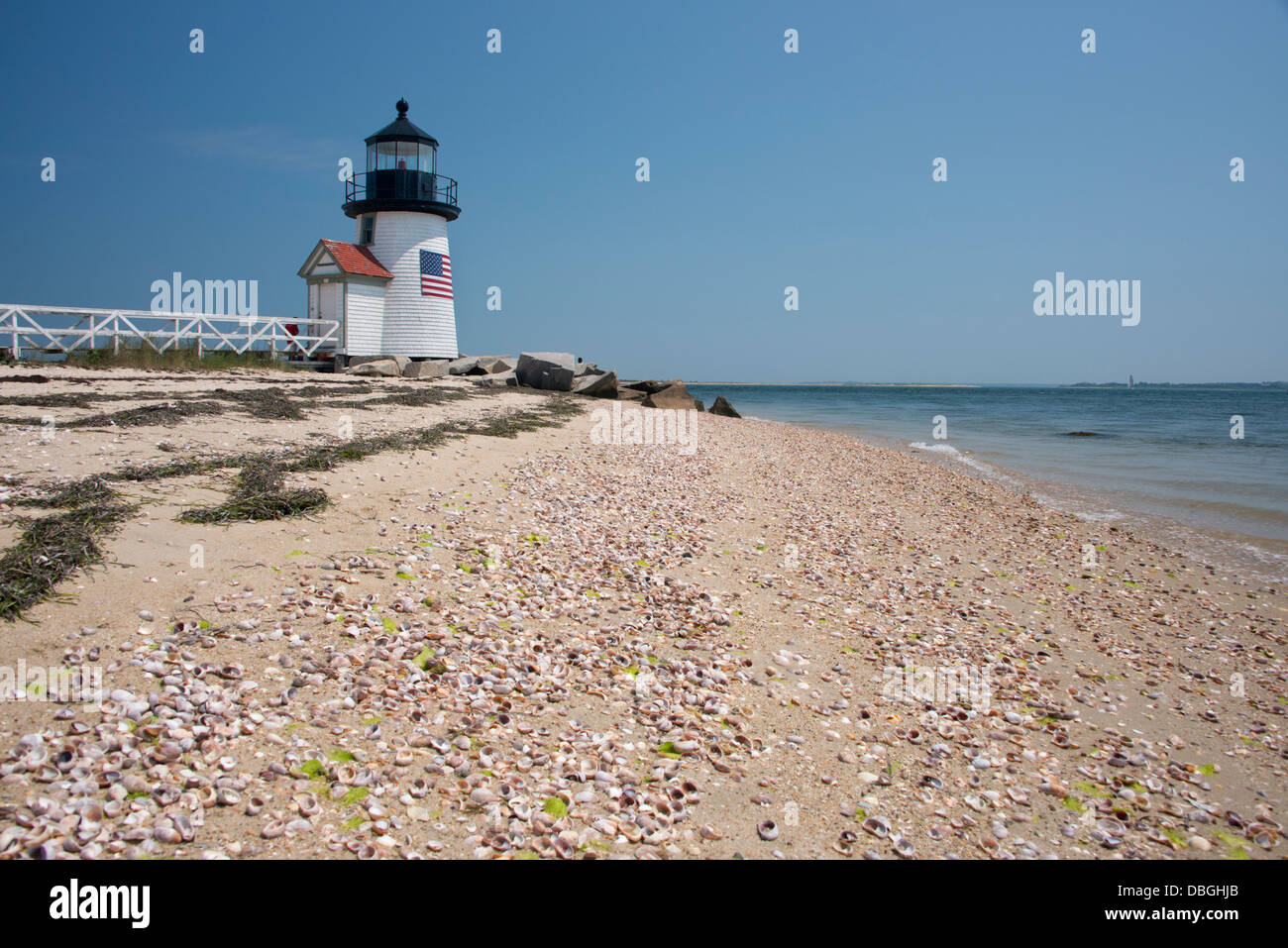 Massachusetts, Nantucket. Brant Point Lighthouse, das zweite älteste Leuchtturm in den USA. Einwohnermeldeliste der historischen Plätze. Stockfoto